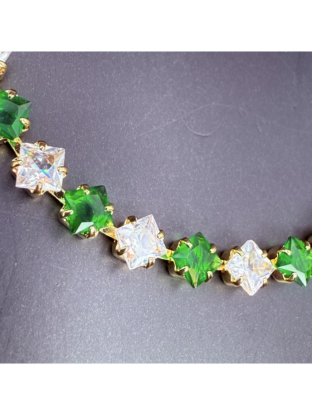 candy+clover green and clear crystal gold tone tennis bracelet